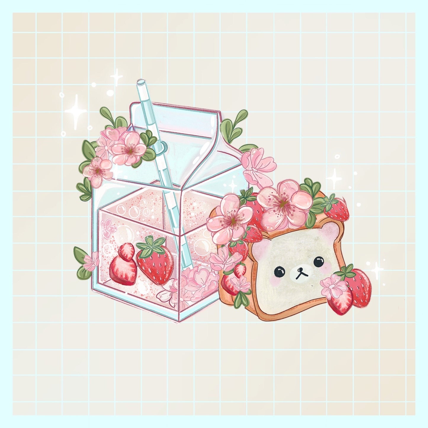 Blossom bear Sakura sticker pack//  Digital Art, Sticker set, cozy Illustration, Stationary, Magic, blossom spring , bujo bullet journal.