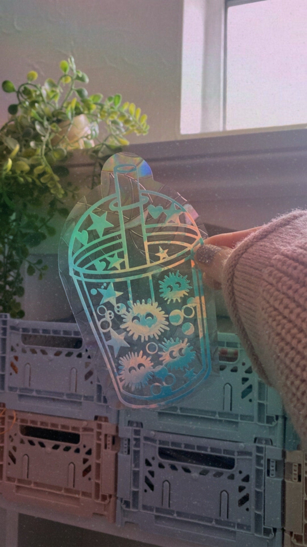 Kawaii Bubble tea Sun Catcher decal sticker. Window rainbow. Prism. Rainbow suncatcher. Rainbow maker. Window decal. Suncatcher sticker.