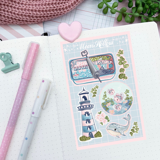 Lighthouse Sticker sheet - cute seaside illustrations cottagecore cozy bullet journal stickers ocean. Delicate stickers. Journal stickers.