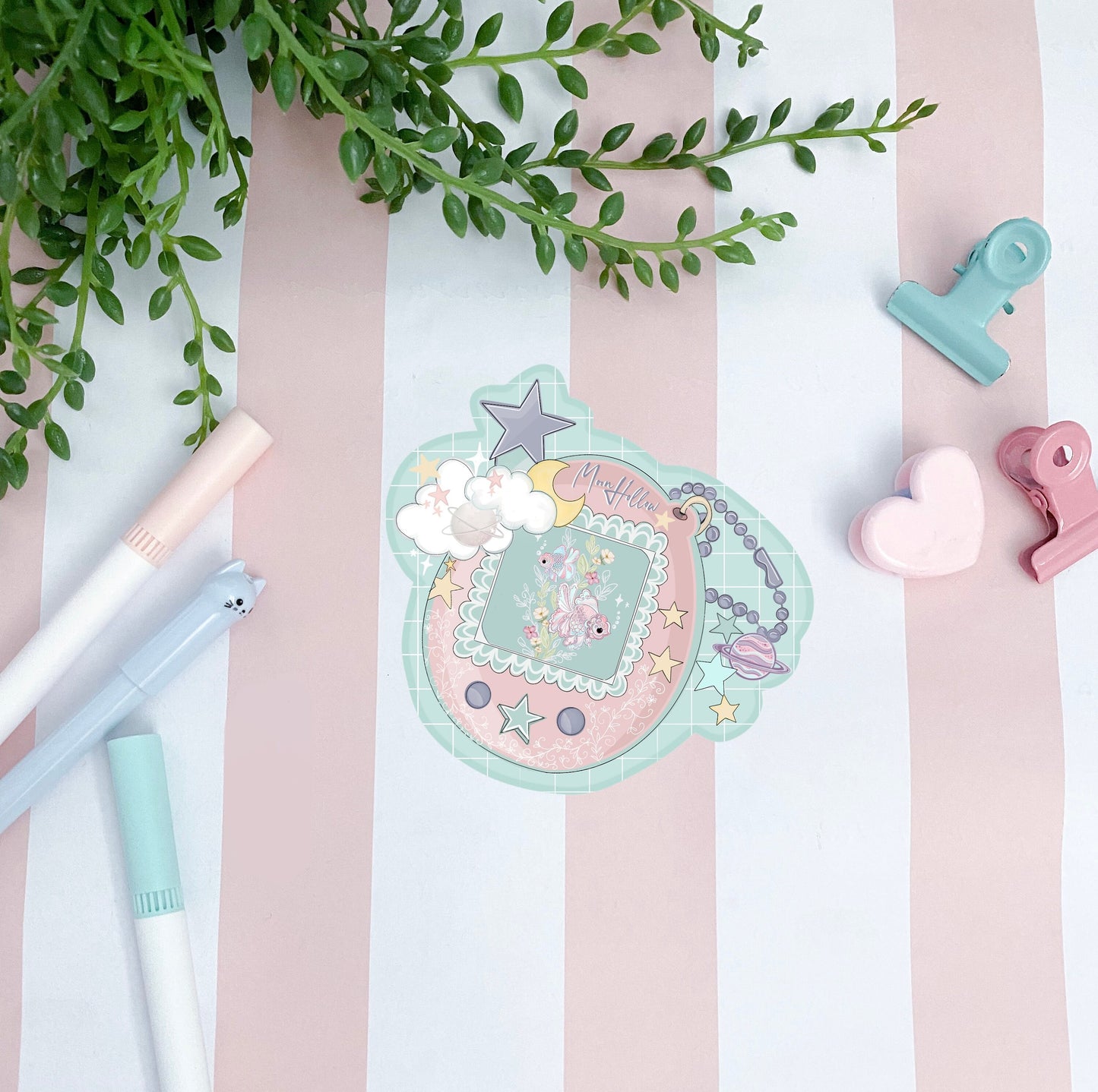 Moon Hollow fish Game sticker - Tamagotchi inspired cute fish sticker, illustration, digital art, cute bullet journal and planner stickers