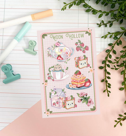 Afternoon tea cottagecore cozy aesthetic sticker sheet, Stickers Illustration, journaling, Stationary, Bujo, scrapbook bullet journal.