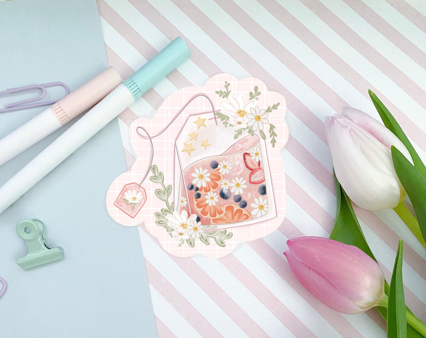 Summer fruit punch tea sticker  /  die-cut sticker/ Digital art, decals. gift stationery Bujo , bullet journal, laptop, tablet sticker.