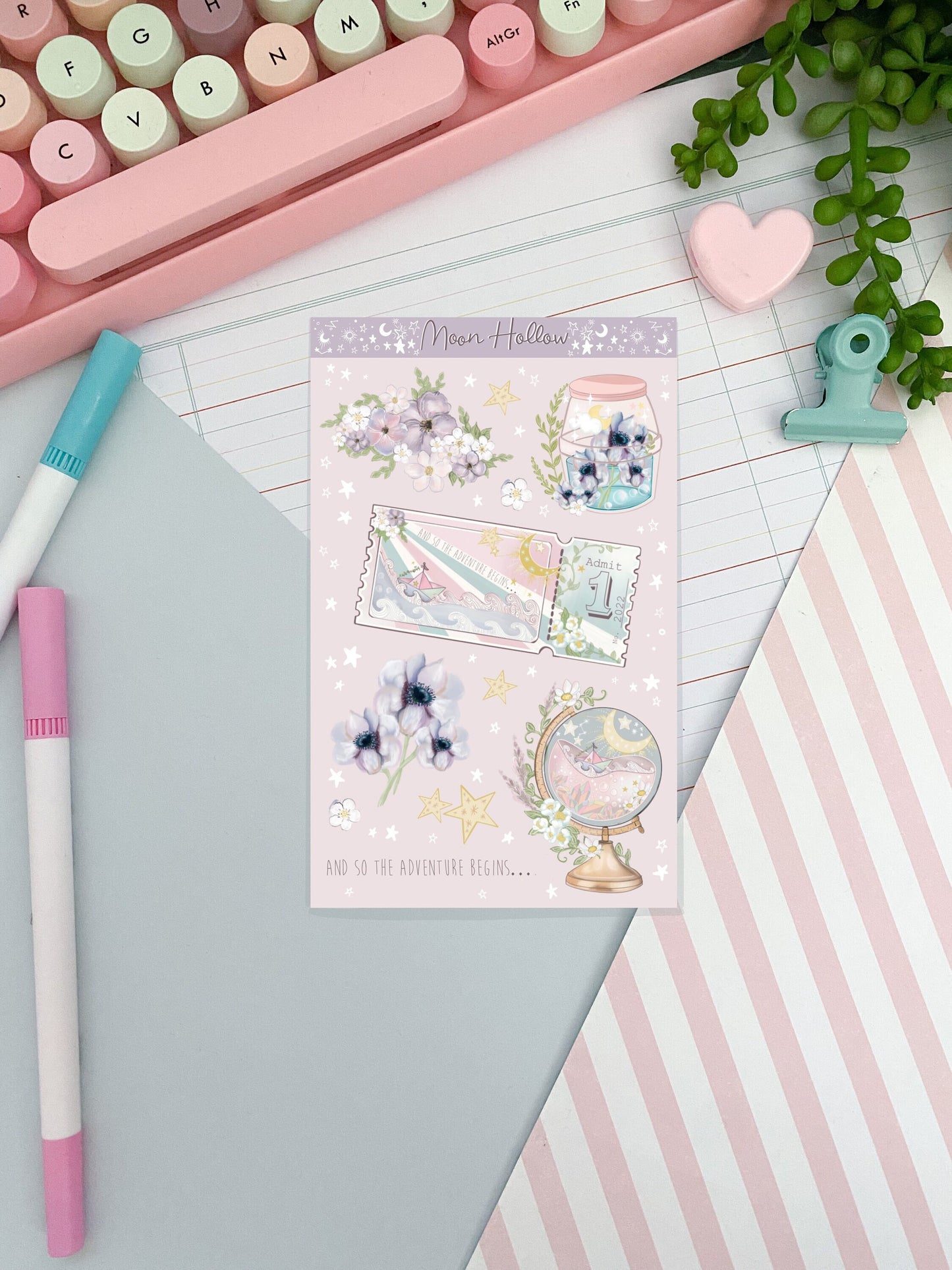Kawaii adventure new year, bujo, travel sticker sheet.  Digital Art, Stickers, Kawaii Illustration.