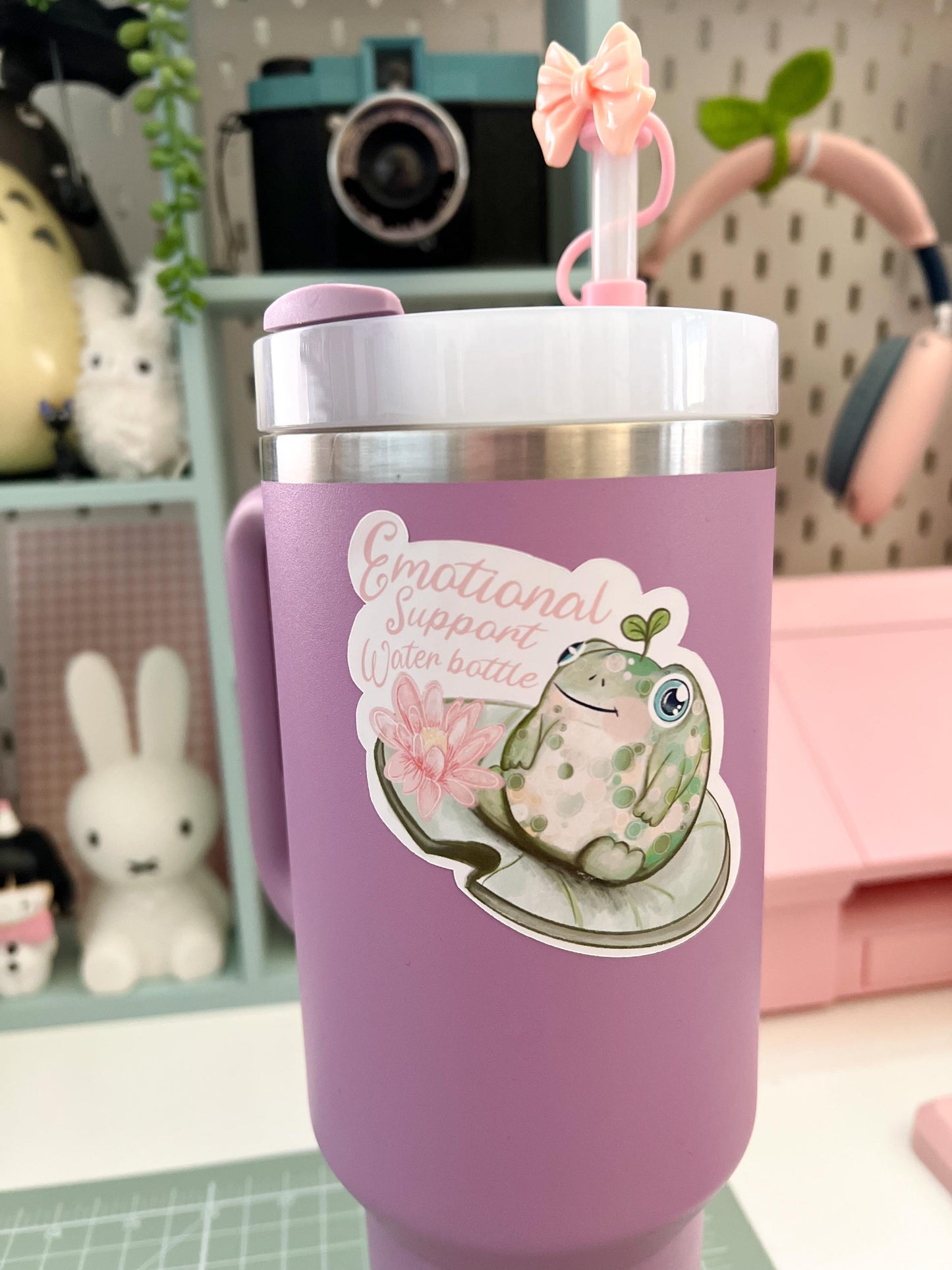 Emotional Support Frog Water Bottle Sticker | Motivational Quote Decal | Positive Affirmation Vinyl Sticker