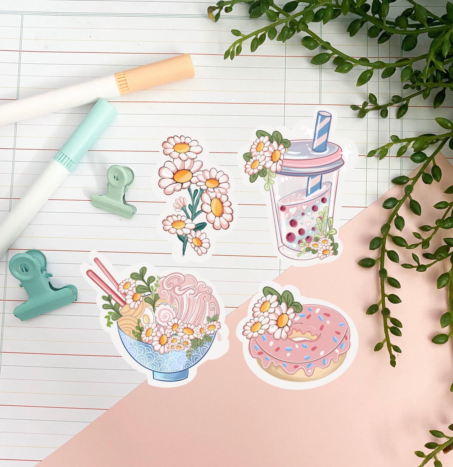 Kawaii ramen, boba tea sticker pack, Anime Digital Art, Stickers, Kawaii Illustration, space, Stationary, Magic, game, bujo bullet journal