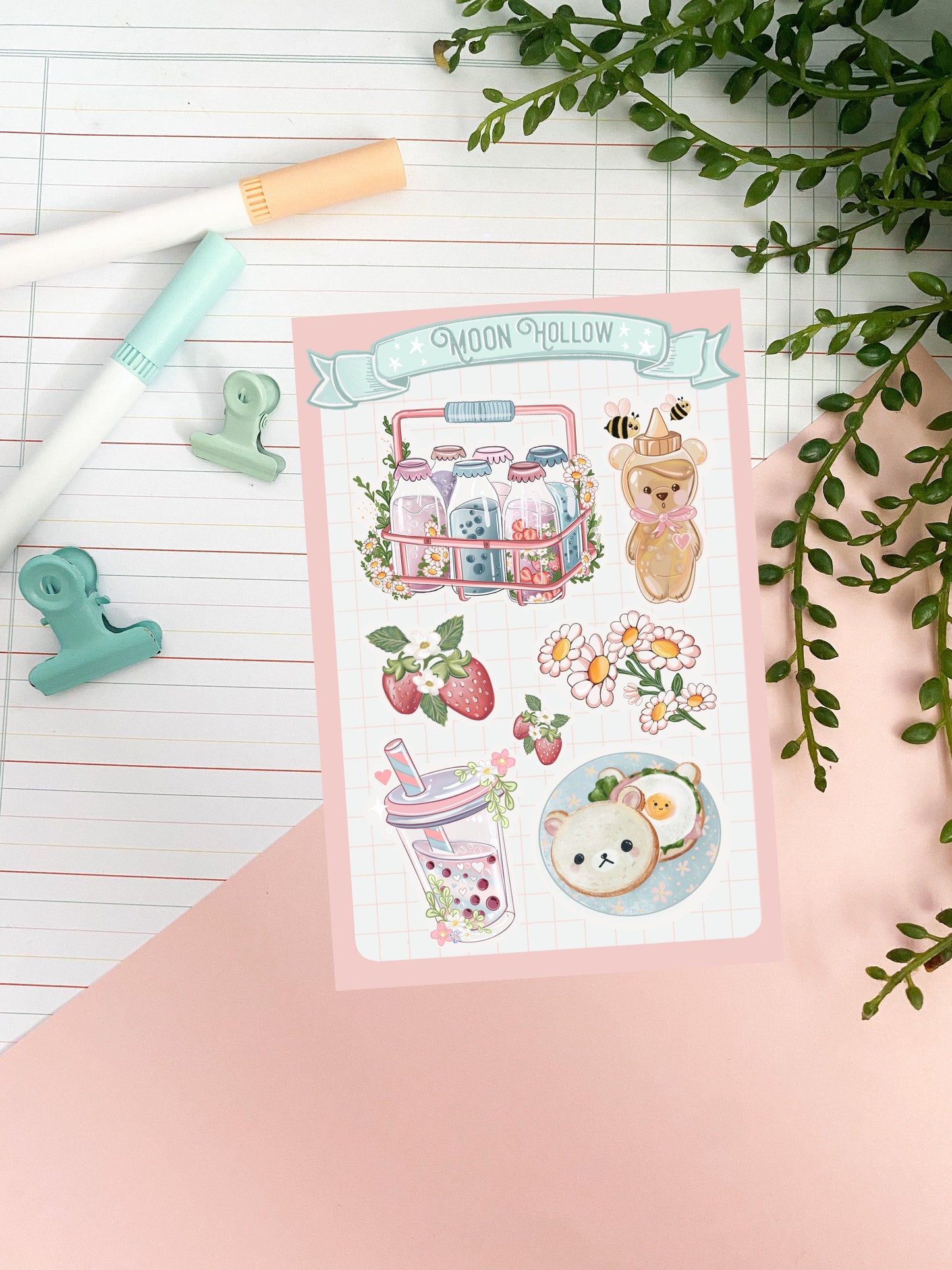 Breakfast aesthetic sticker sheet, Hand drawn, Stickers, honey bear Illustration, journaling, Stationary, Bujo, scrapbook bullet journal.