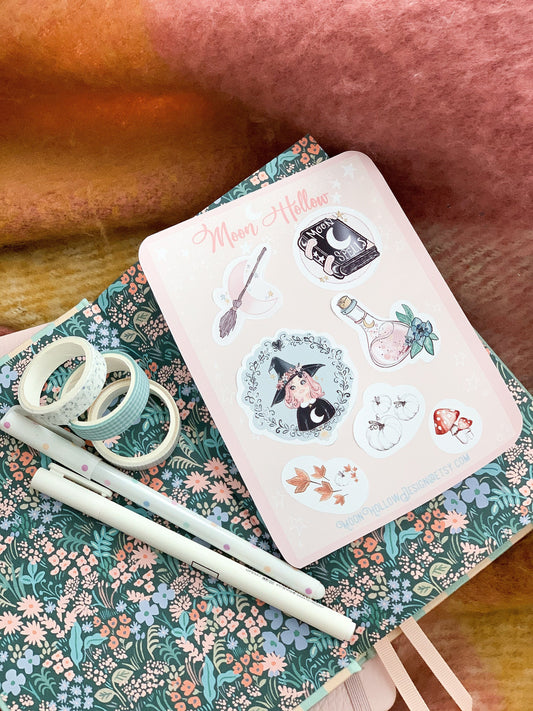 Witch essentials sticker sheet // Autumn, Digital Art, Stickers, Witch, Illustration, Kawaii, Stationary, CottageCore , bullet journal. Cute