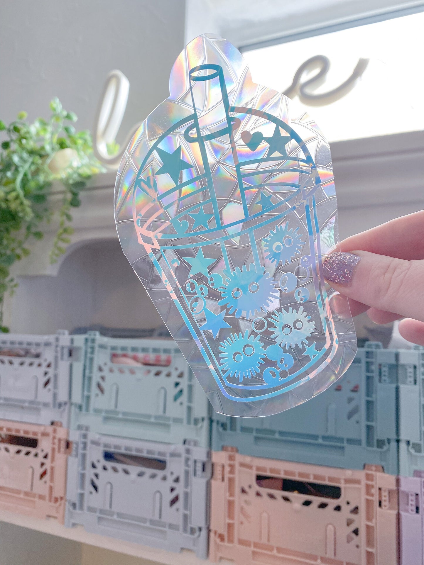 Kawaii Bubble tea Sun Catcher decal sticker. Window rainbow. Prism. Rainbow suncatcher. Rainbow maker. Window decal. Suncatcher sticker.
