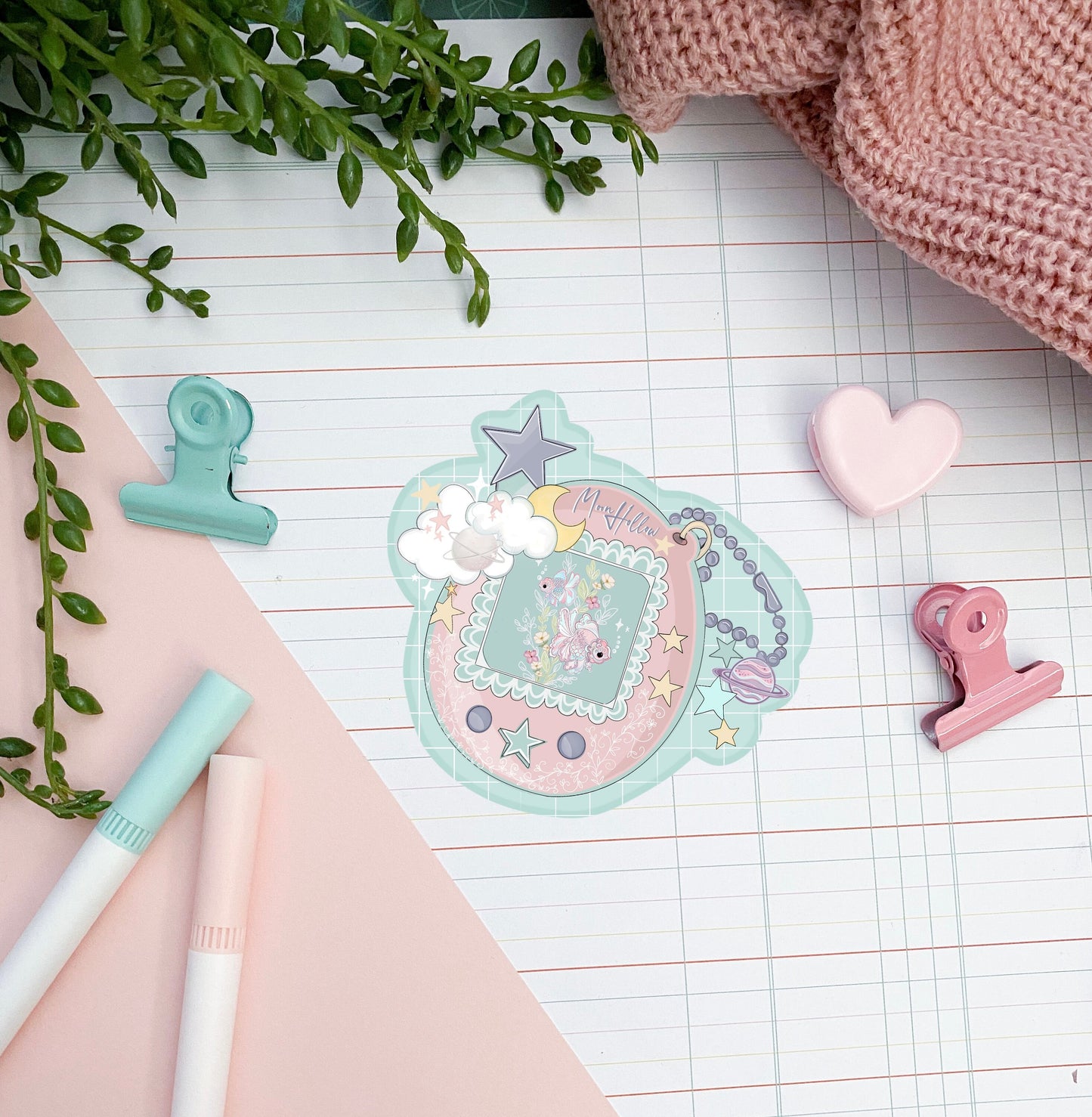 Moon Hollow fish Game sticker - Tamagotchi inspired cute fish sticker, illustration, digital art, cute bullet journal and planner stickers