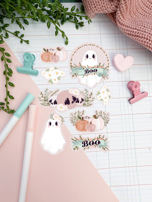 Pastel spooky boo sticker pack//  Digital Art, Stickers, Witch, Illustration, crystal , Stationary, Magic , bullet journal.