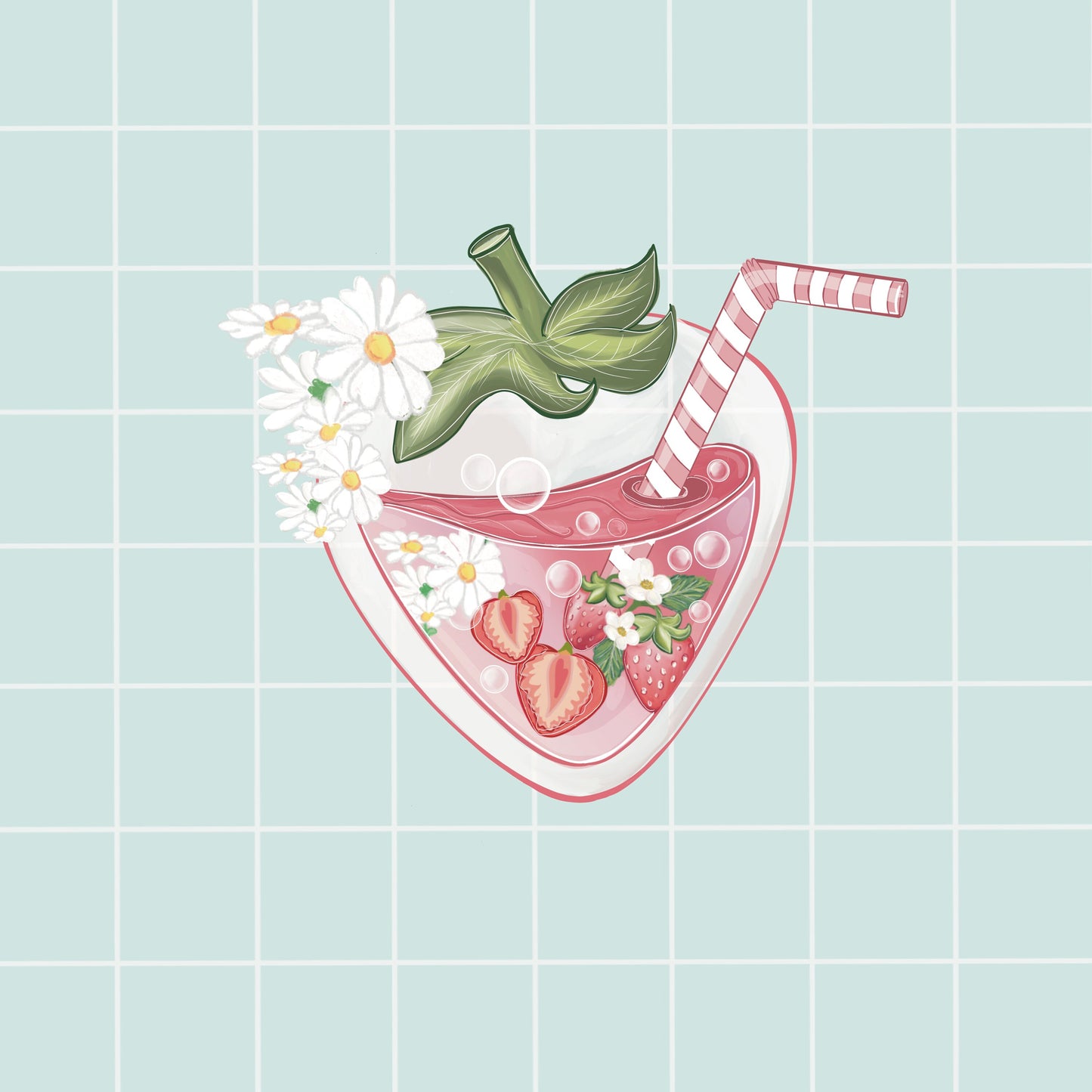 Kawaii strawberry juice sticker, journal die-cut sticker/ Digital art, laptop decals. Cute gift, Bujo ,bullet journal, laptop, iPad