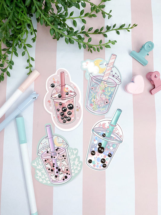 Kawaii bubble tea sticker pack, Boba Digital Art, Stickers, Kawaii Illustration, space, Stationary, Magic, tea, bujo bullet journal.