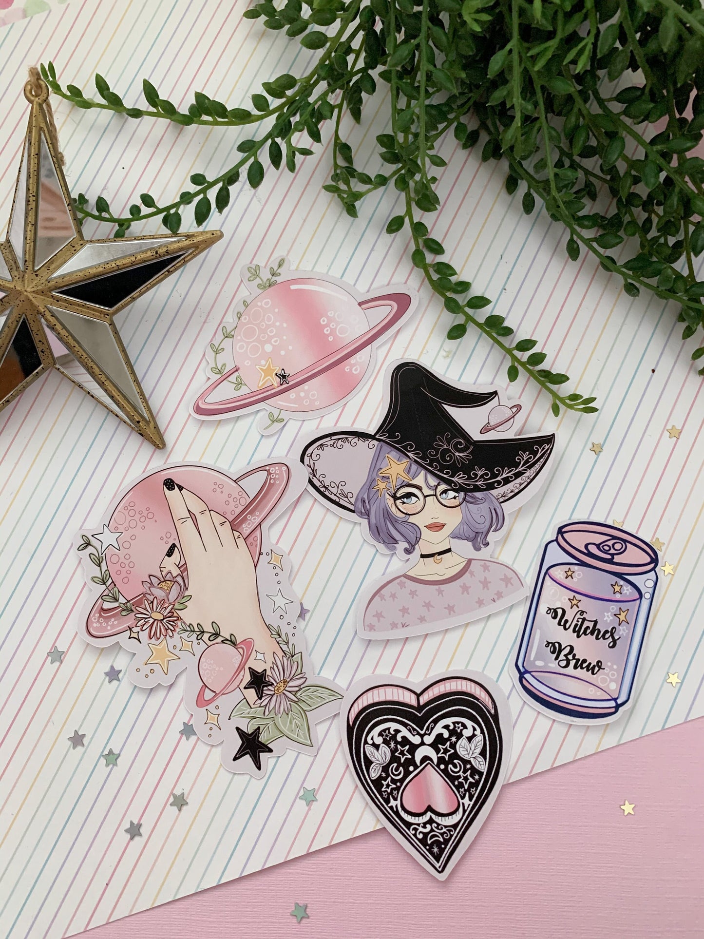 Purple Space Witch girl sticker pack//  Digital Art, Stickers, Witch, Illustration, space, Stationary, Magic , bullet journal.