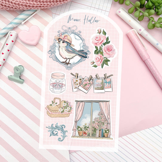 Whimsical Bird Cottagecore Journal Sticker Sheet Vintage Floral Stickers.