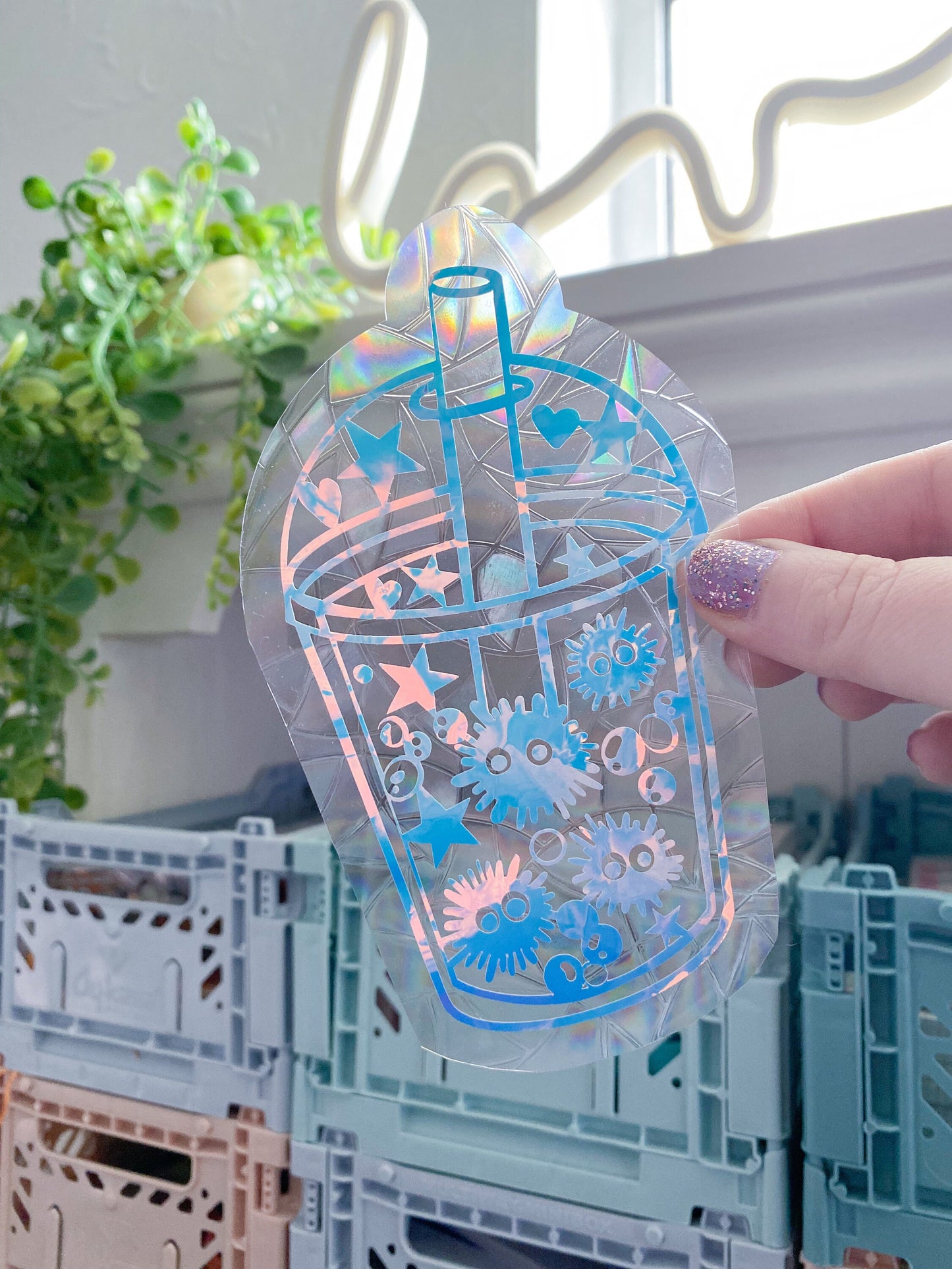 Kawaii Bubble tea Sun Catcher decal sticker. Window rainbow. Prism. Rainbow suncatcher. Rainbow maker. Window decal. Suncatcher sticker.