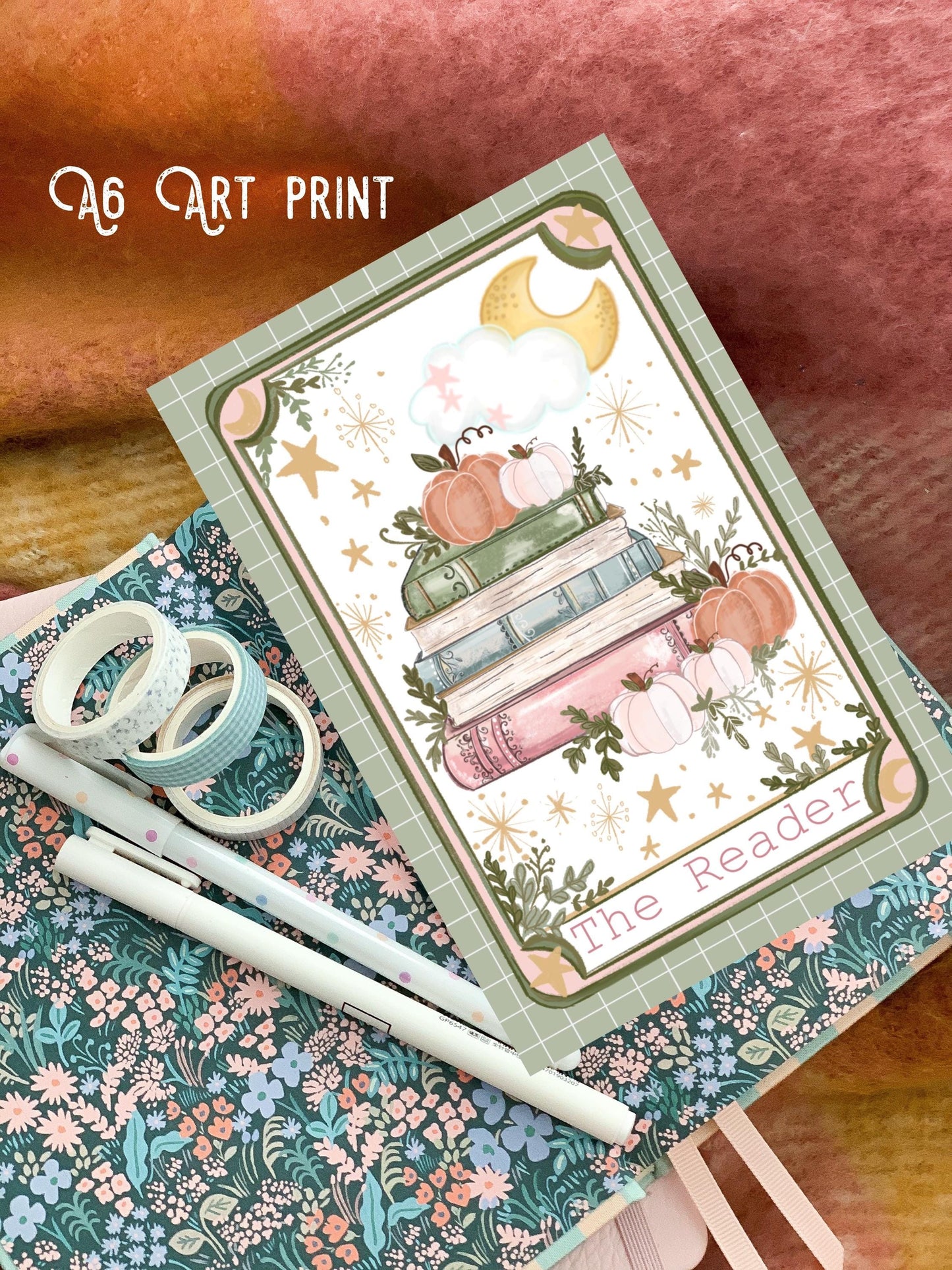 The Reader tarot card 4x6 art print. Autumn art, Halloween art print. Home interior cute art print.