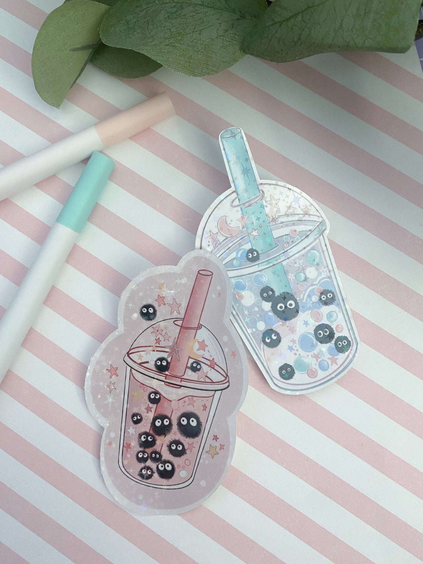 Holographic star Kawaii bubble tea double sticker pack, Art, Stickers, Stationary, bujo bullet journal.