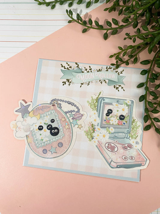 Kawaii gaming holographic 2 sticker pack, Anime Digital Art, Stickers, Kawaii Illustration, Stationary, Magic, game, bujo bullet journal.