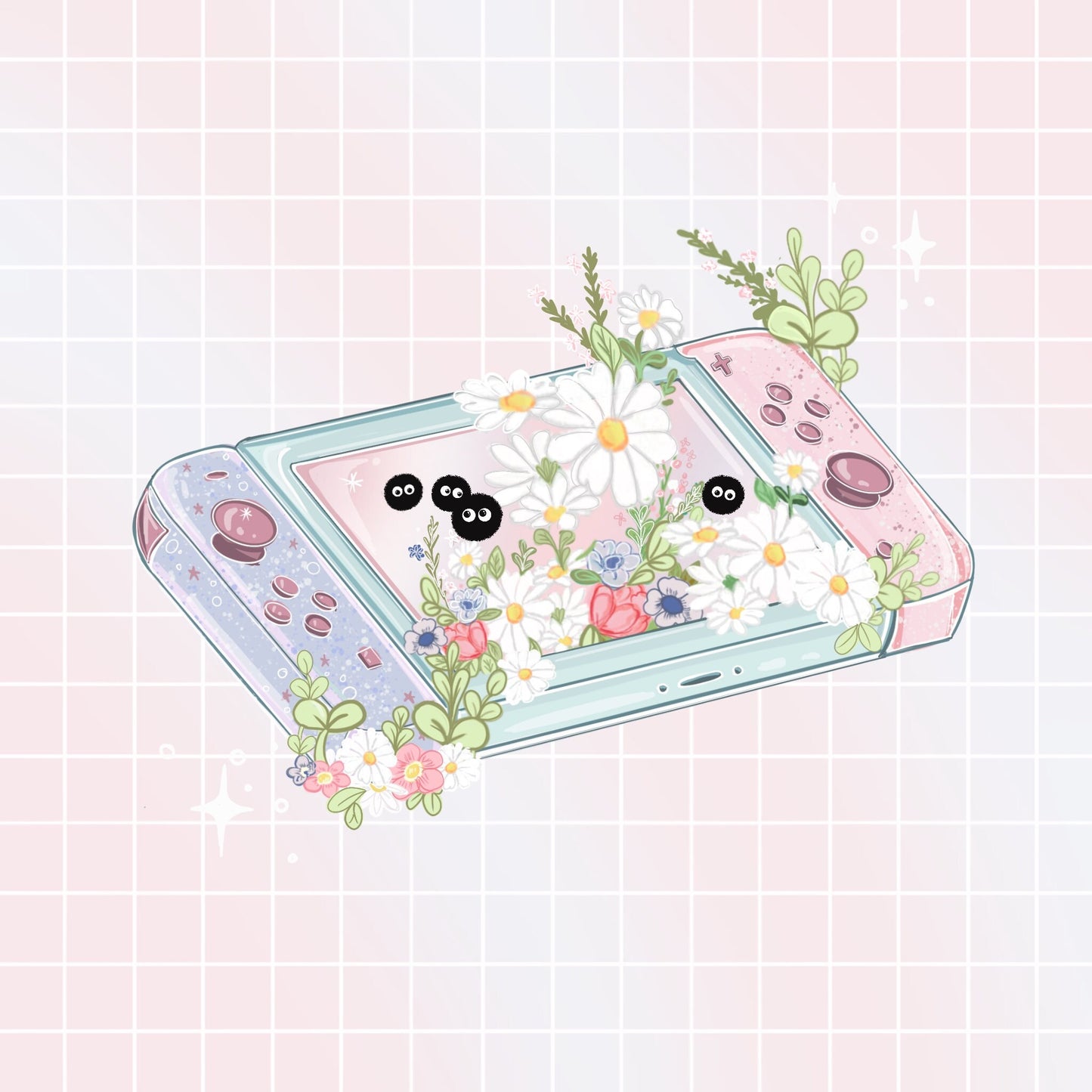 Kawaii gaming holographic sticker , Anime Digital Art, Stickers, Kawaii Illustration, space, Stationary, Magic, game, bujo bullet journal.