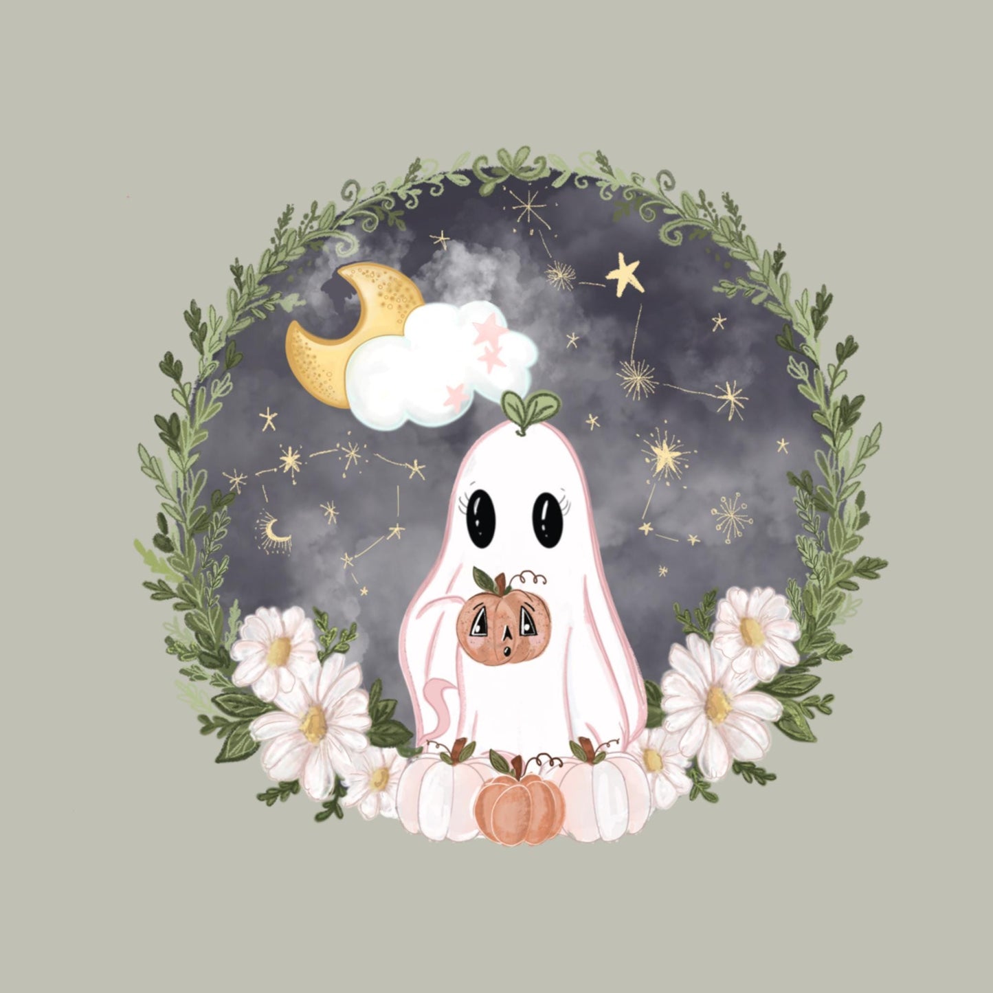 Pumpkin ghost, vinyl die-cut sticker/ Digital art, decals.