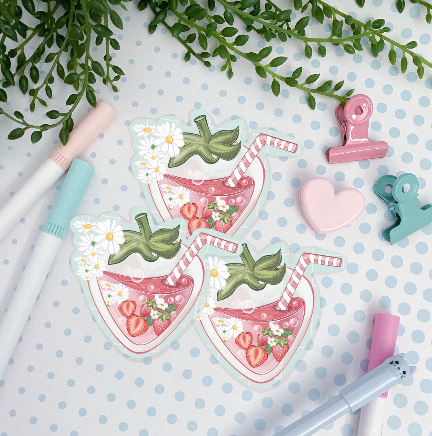 Kawaii strawberry juice sticker, journal die-cut sticker/ Digital art, laptop decals. Cute gift, Bujo ,bullet journal, laptop, iPad