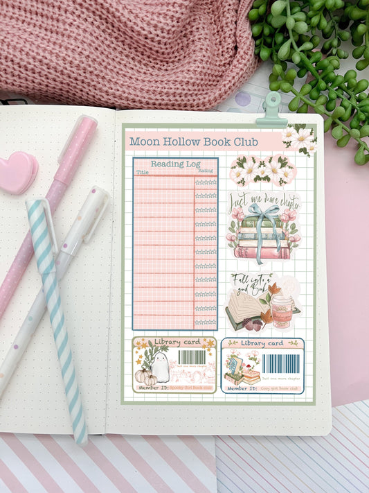 Bookish Book Club Journal Sticker Set! booklover , bookworm cottagecore cozy bullet journal stickers. Reading log.