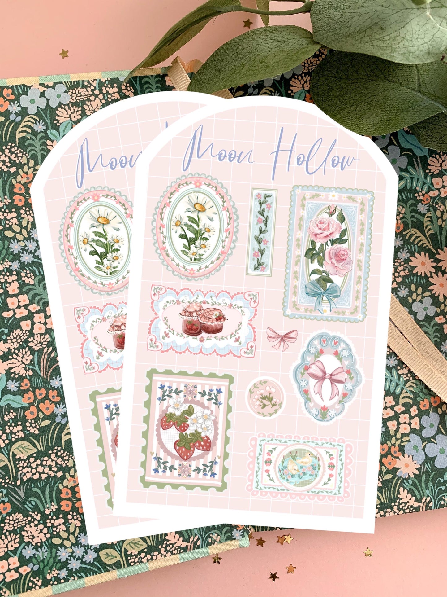 Delicate floral Coquette aesthetic sticker sheet,  coquette frames, watercolour Stickers Illustration, bows and ribbons,  bullet journa