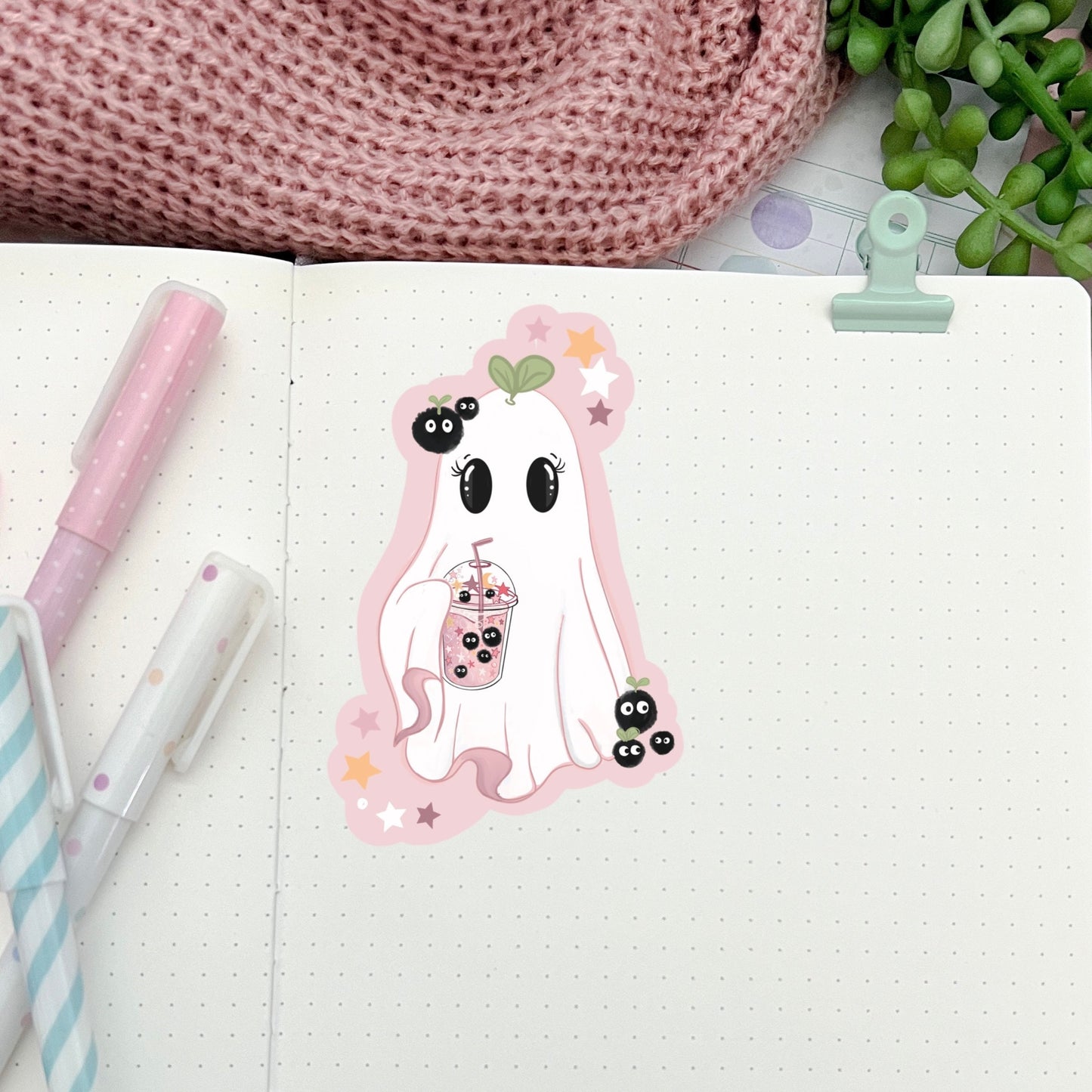 Sprout bubble tea ghost  /  die-cut sticker/ Digital art, decals. gift stationery Bujo , bullet journal, laptop, tablet sticker.
