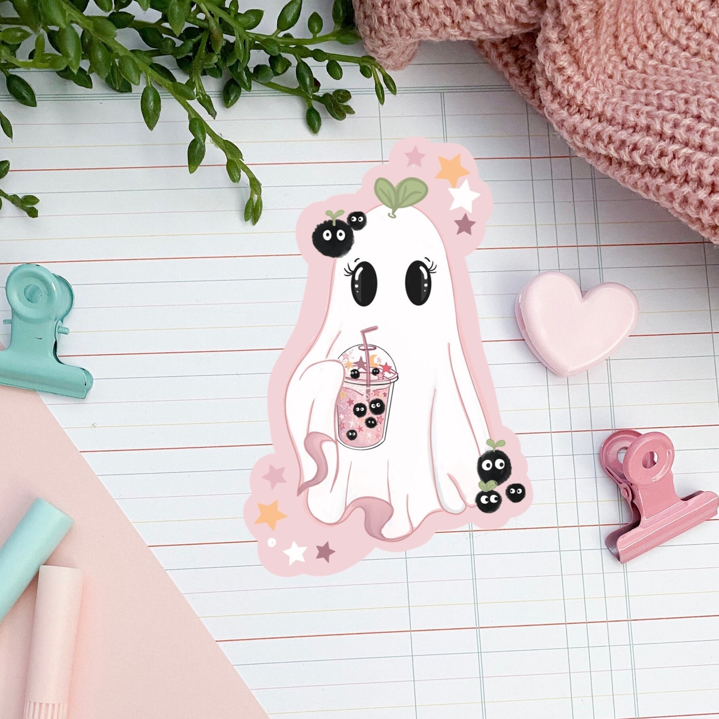Sprout bubble tea ghost  /  die-cut sticker/ Digital art, decals. gift stationery Bujo , bullet journal, laptop, tablet sticker.
