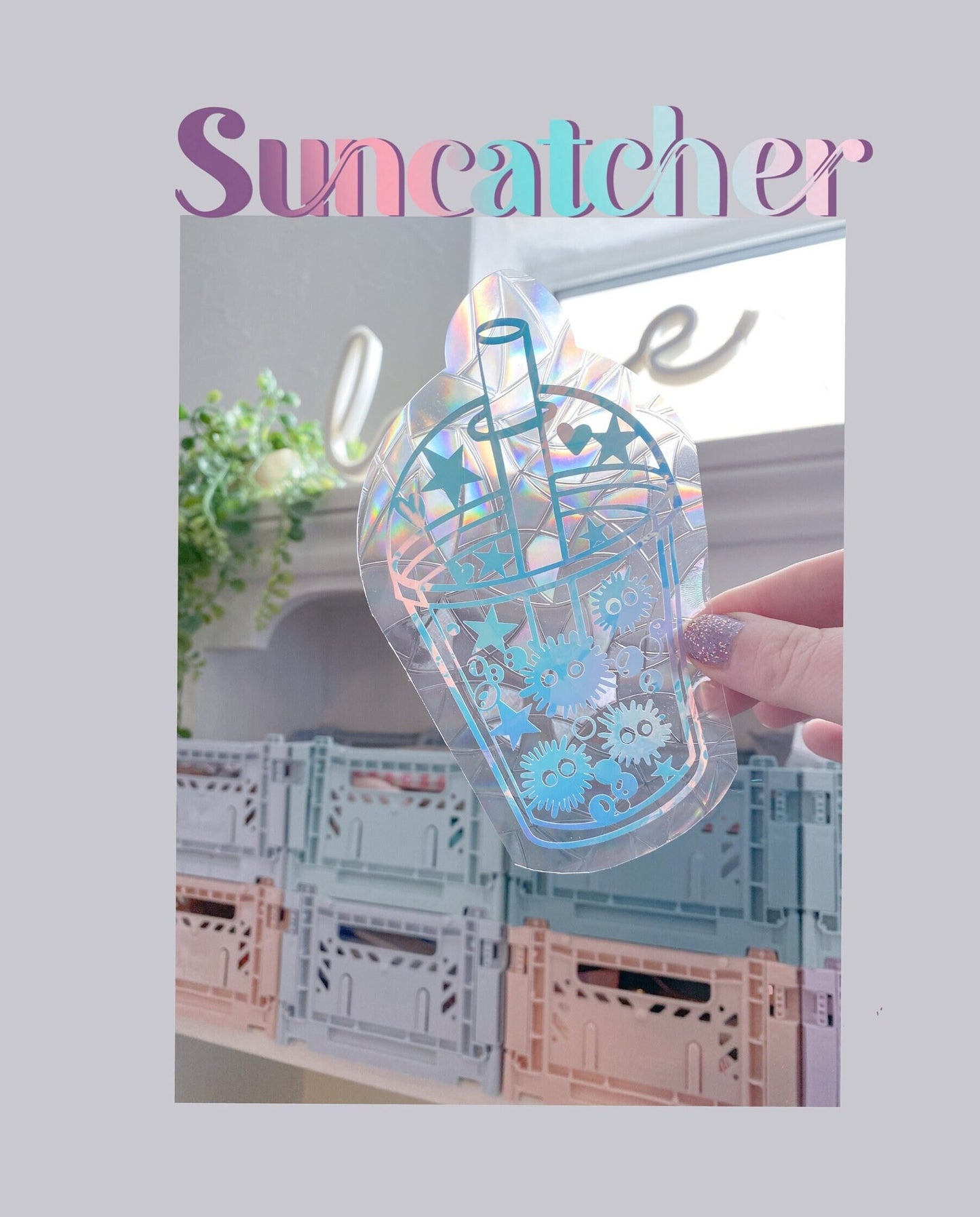 Kawaii Bubble tea Sun Catcher decal sticker. Window rainbow. Prism. Rainbow suncatcher. Rainbow maker. Window decal. Suncatcher sticker.