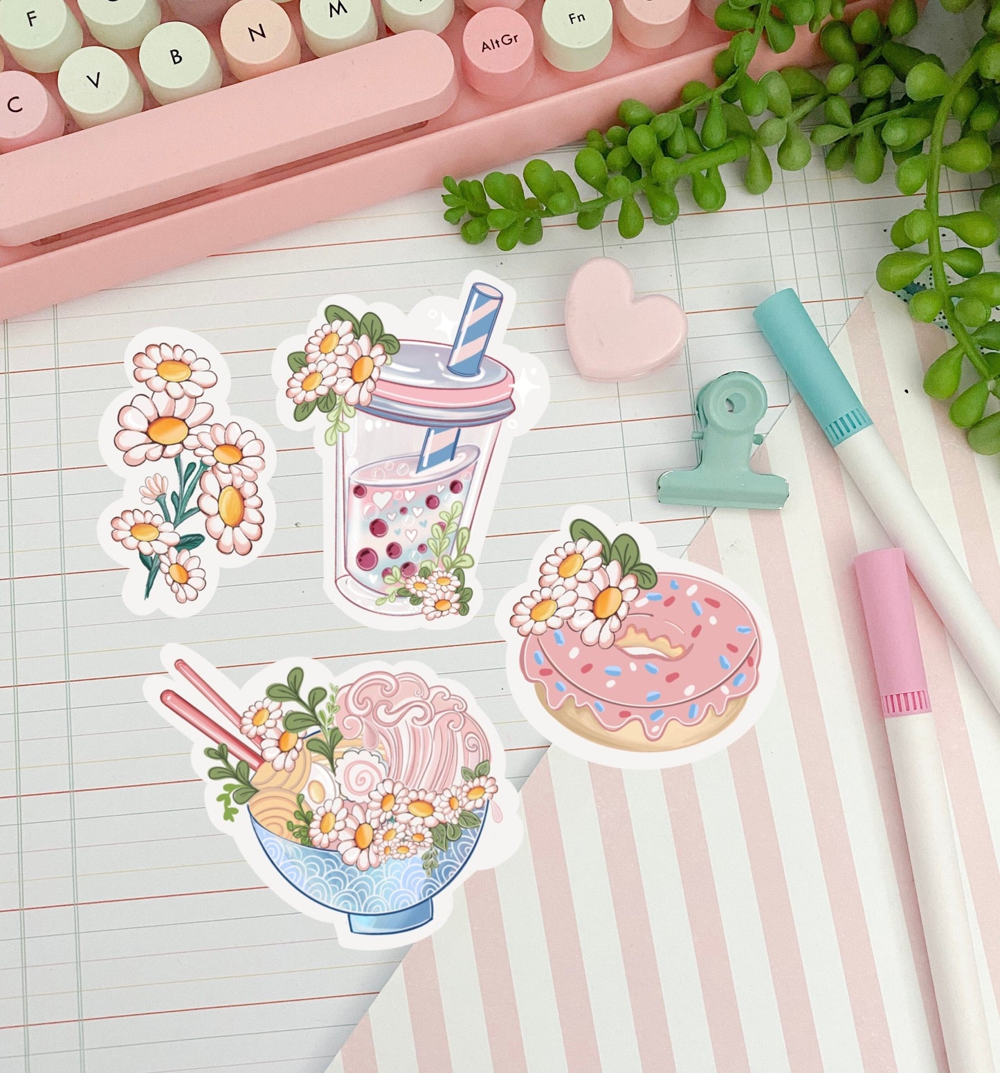Kawaii ramen, boba tea sticker pack, Anime Digital Art, Stickers, Kawaii Illustration, space, Stationary, Magic, game, bujo bullet journal