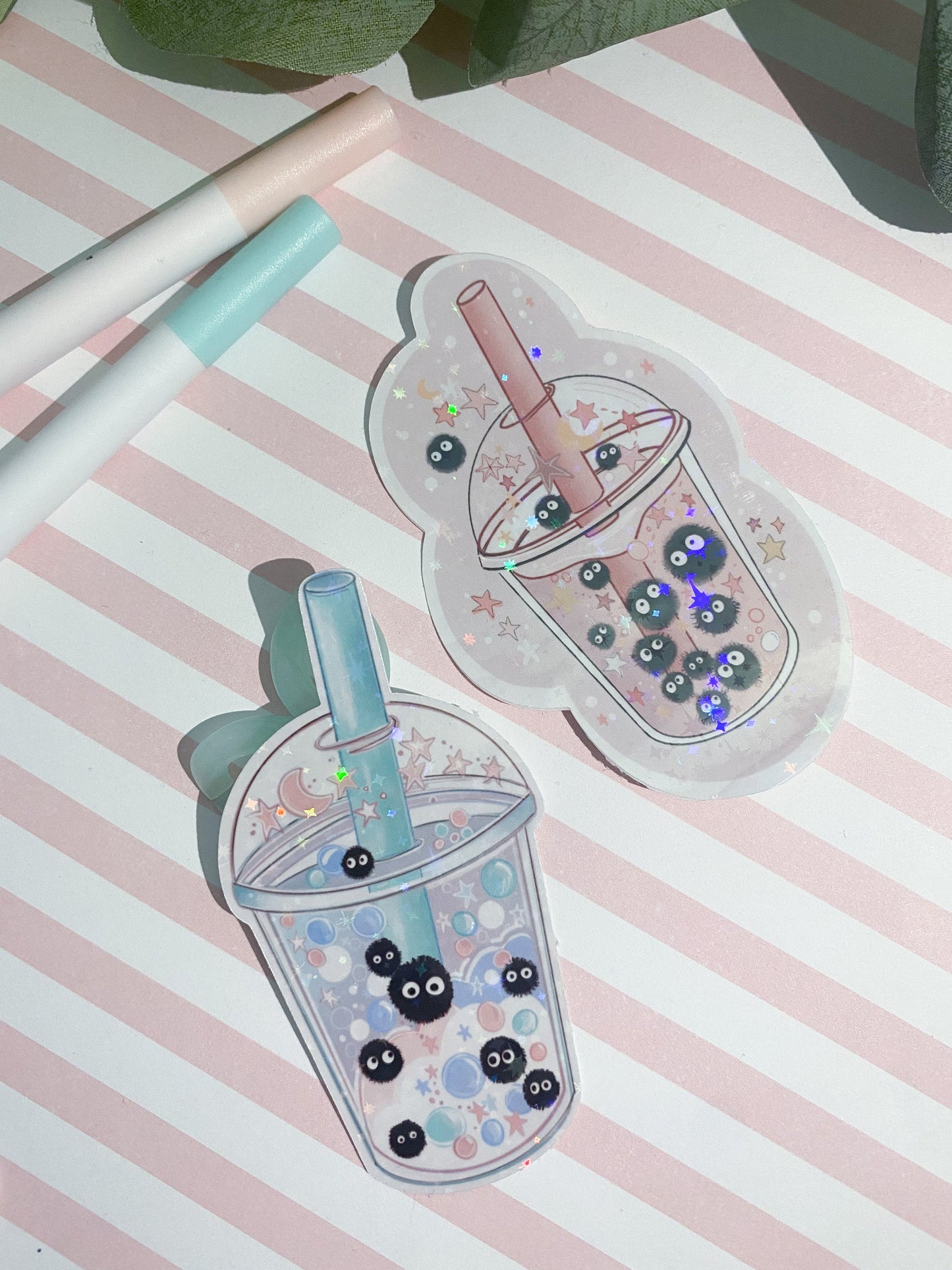 Holographic star Kawaii bubble tea double sticker pack, Art, Stickers, Stationary, bujo bullet journal.