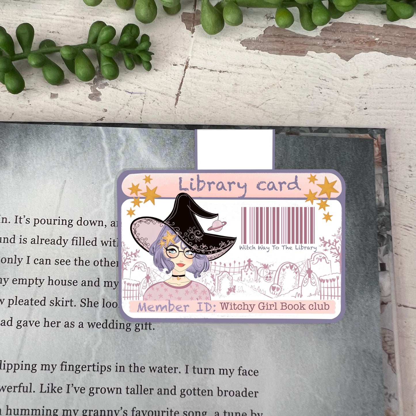 Witchy girl book club magnetic bookmark / cosy bookish Halloween autumn bookmark / Digital art, books ,bookish cute stationery