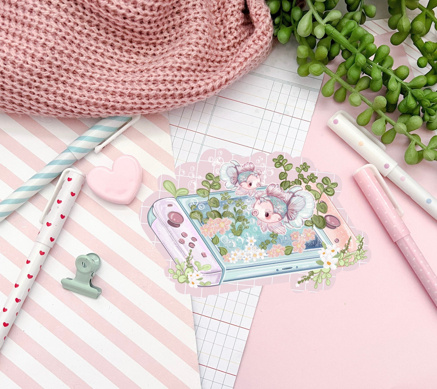 Kawaii gaming goldfish sticker , Anime Digital Art, Stickers, Kawaii Illustration, space, Stationary, Magic, game, bujo bullet journal.