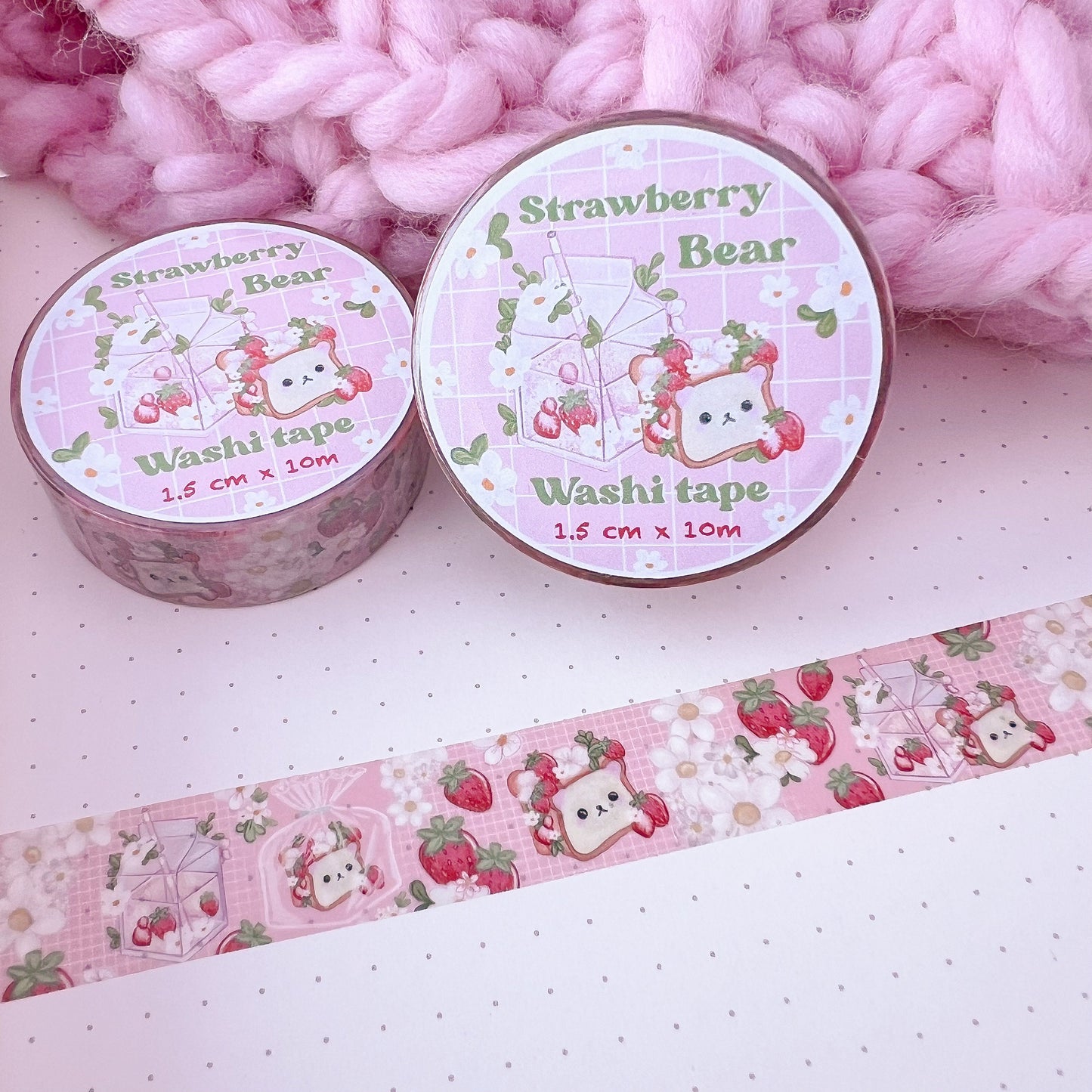 Strawberry bear juice Washi tape /  kawaii  pink juice Washi tape  / Cute kawaii gift stationery. Tape. Notes. Journal, bujo scrapbook.