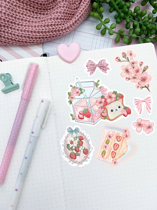 Blossom bear Sakura sticker pack//  Digital Art, Sticker set, cozy Illustration, Stationary, Magic, blossom spring , bujo bullet journal.