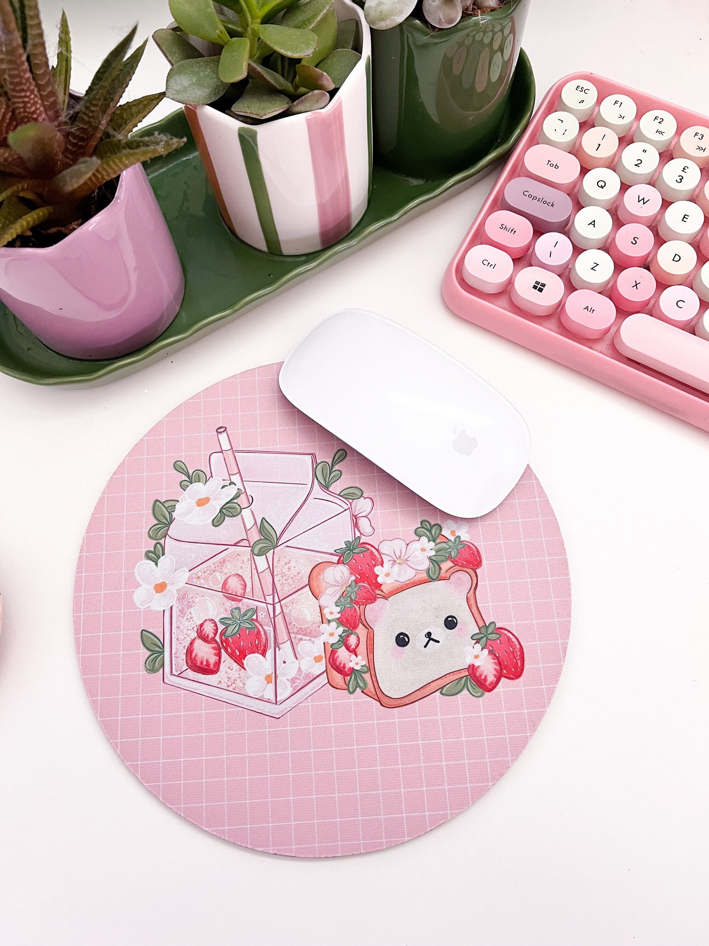 Strawberry bear mouse mat, kawaii computer mat.