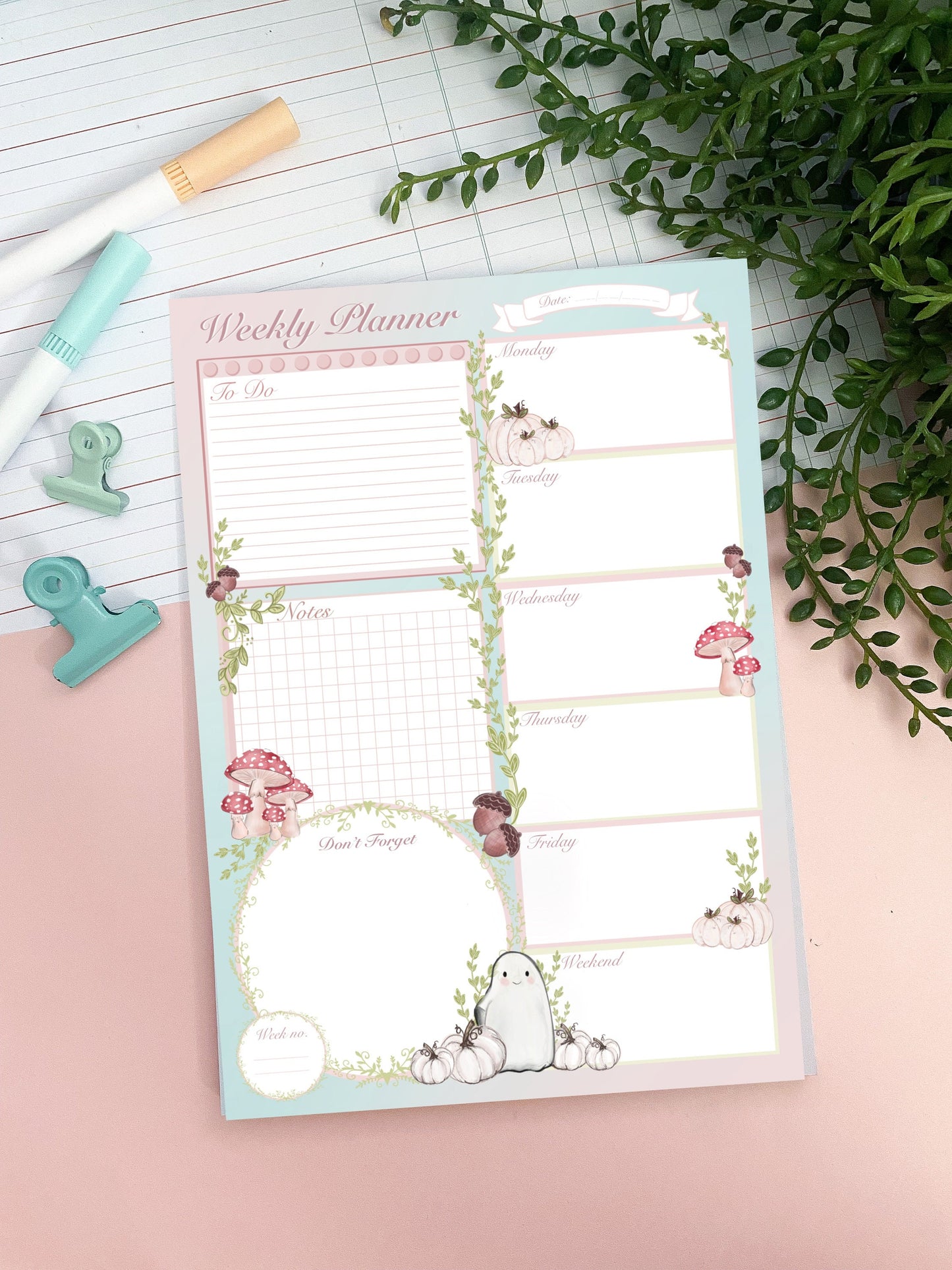 A5  Weekly Planner. Spooky planner, notepad. Organisational planner, Memo pad. Notes. Journal, bujo. Mental Health planner