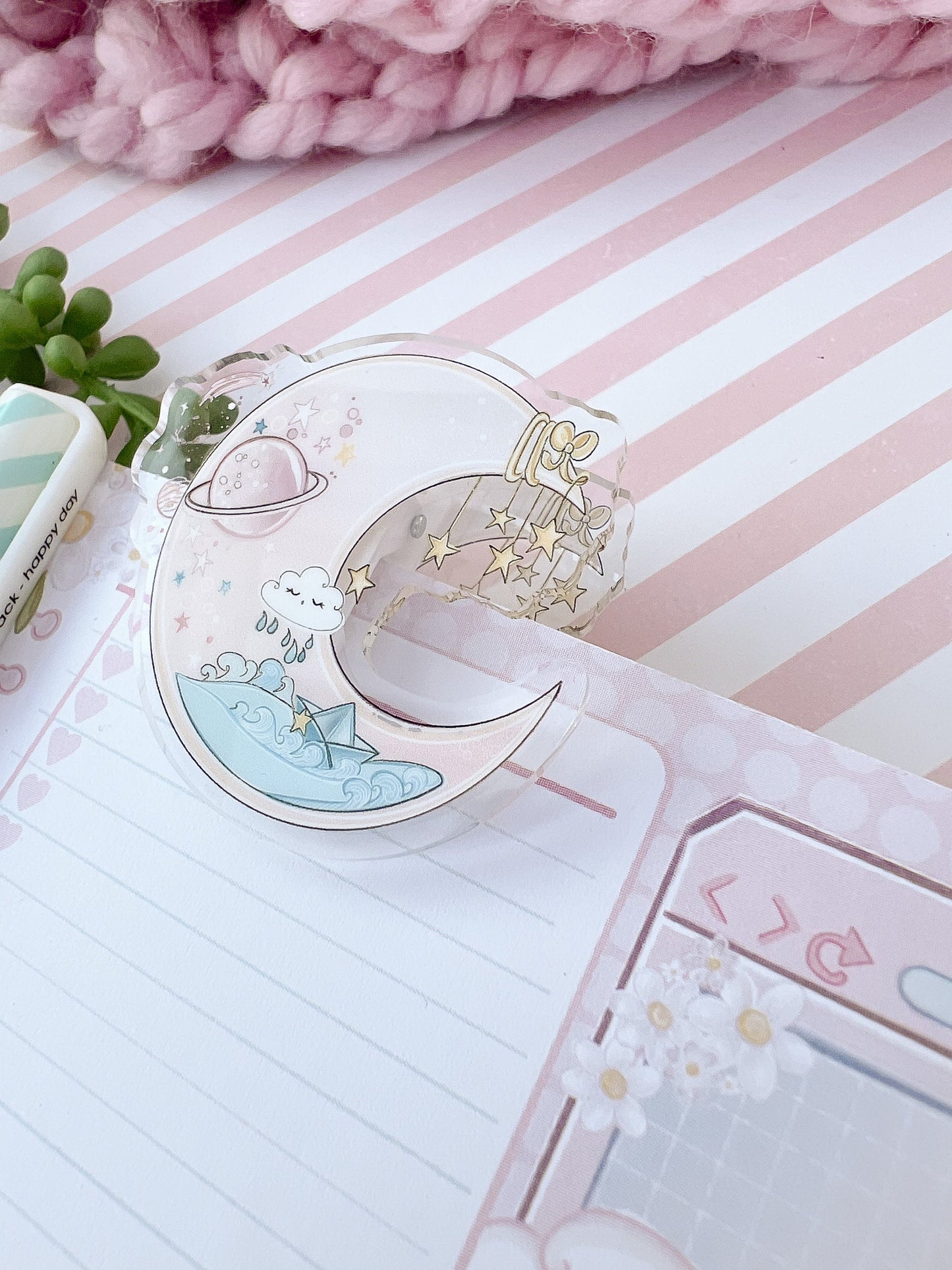 Moon and Stars Acrylic binder Clip | kawaii moon clear acrylic, binder clip, journal, paper, bookmark stationery, office, school.