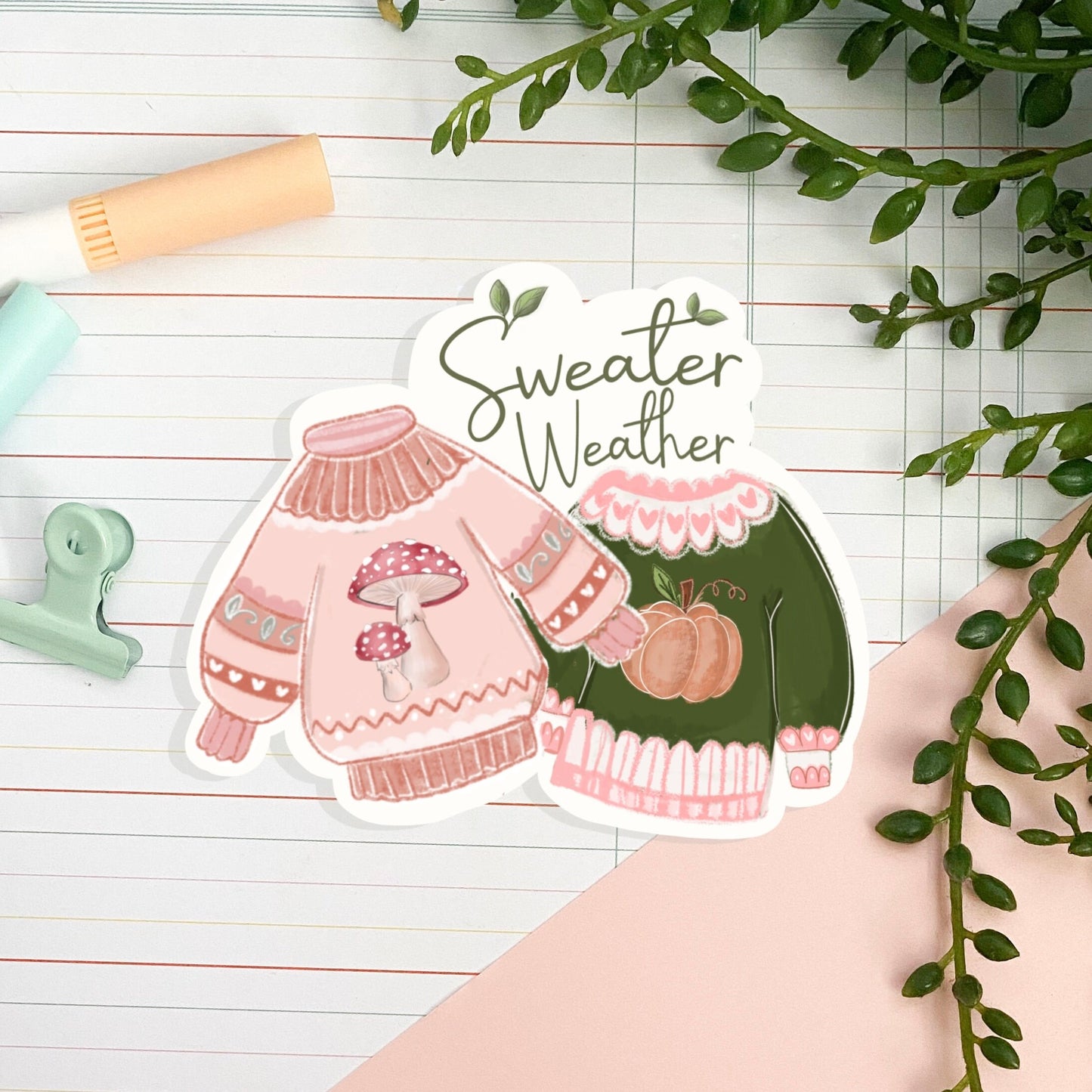 Sweater weather sticker. Autumn Fall die-cut sticker.