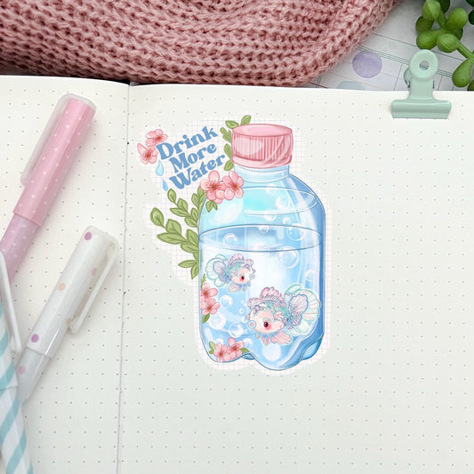 Cute Kawaii "Drink More Water" Die Cut Sticker | Aesthetic Water Reminder | Planner Stickers | Gift for Hydration Lovers