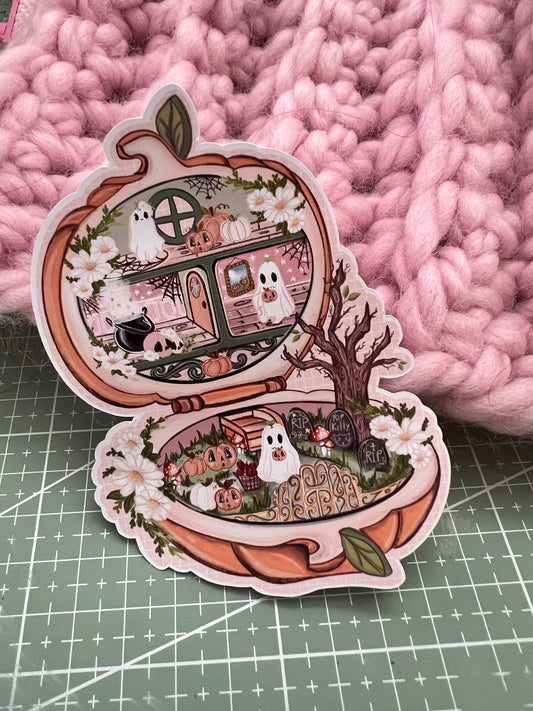 Spooky Polly Pocket Ghost House  Halloween Sticker: Vintage Cottagecore Bujo Decal