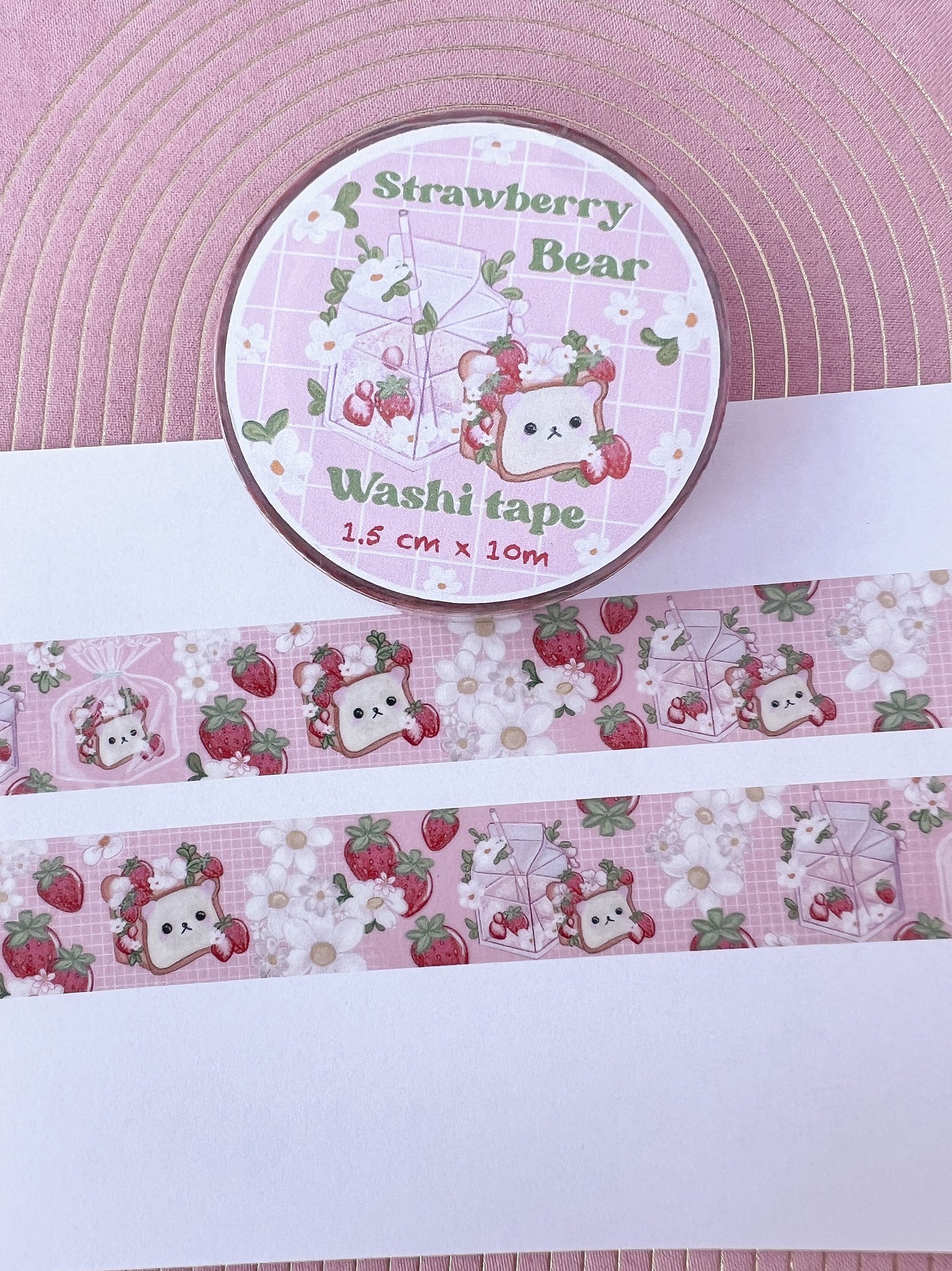 Strawberry bear juice Washi tape /  kawaii  pink juice Washi tape  / Cute kawaii gift stationery. Tape. Notes. Journal, bujo scrapbook.