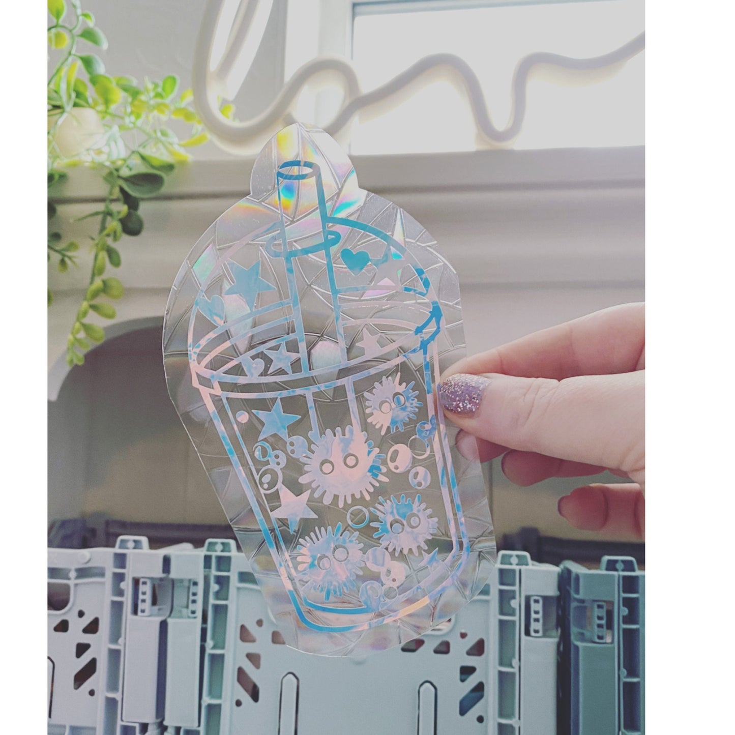 Kawaii Bubble tea Sun Catcher decal sticker. Window rainbow. Prism. Rainbow suncatcher. Rainbow maker. Window decal. Suncatcher sticker.