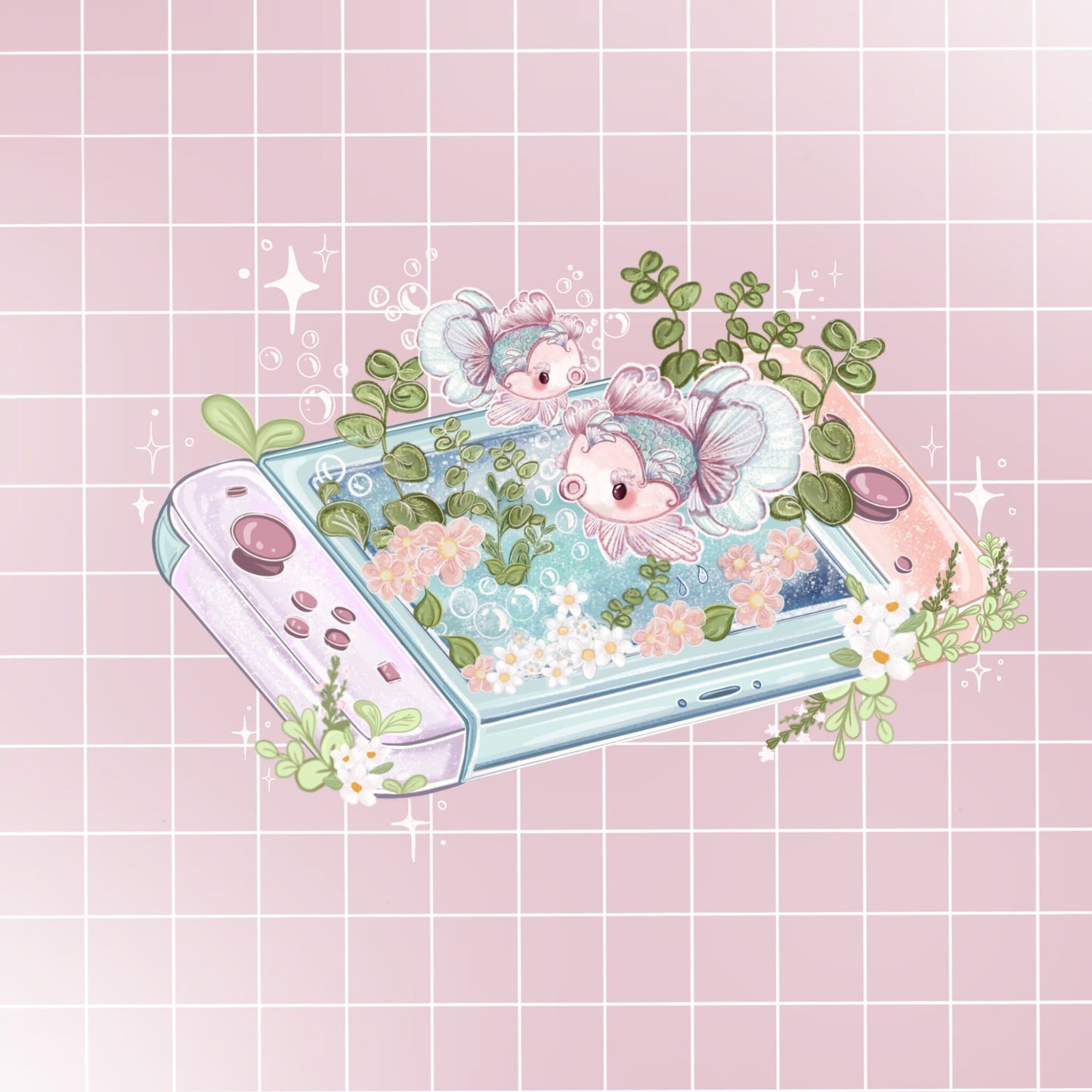 Kawaii gaming goldfish sticker , Anime Digital Art, Stickers, Kawaii Illustration, space, Stationary, Magic, game, bujo bullet journal.