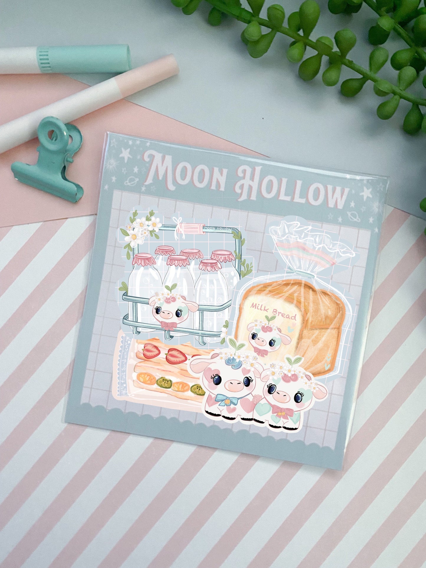 Kawaii bakery sticker pack, Cute cow, milk, bread. Japanese sandwich Digital Art, Stickers, Cute Illustration, Stationary bullet journal.