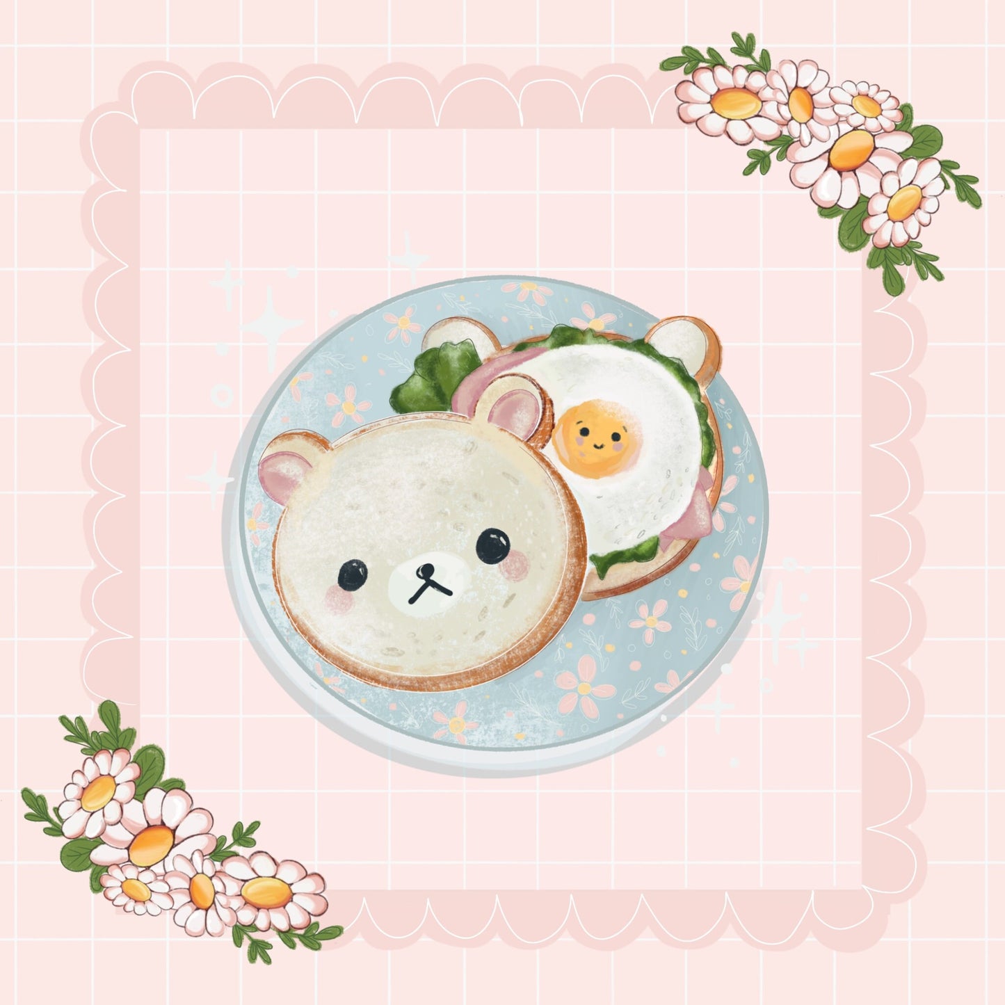 Kawaii eggs breakfast  cute die-cut sticker, laptop decals. Cute floral toast gift stationery Bujo , bullet journal, laptop, iPad sticker.