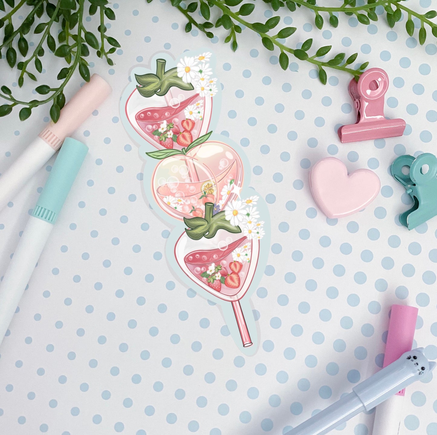 Summer fruits Dango Kawaii cute moon die-cut sticker.
