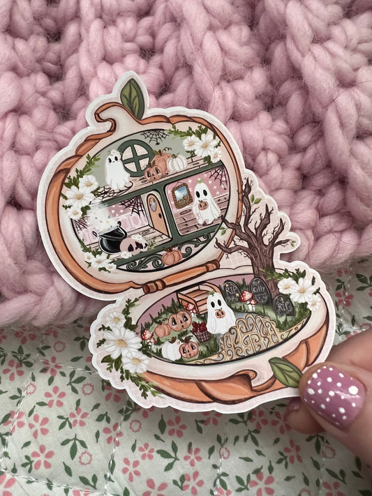 Spooky Polly Pocket Ghost House  Halloween Sticker: Vintage Cottagecore Bujo Decal