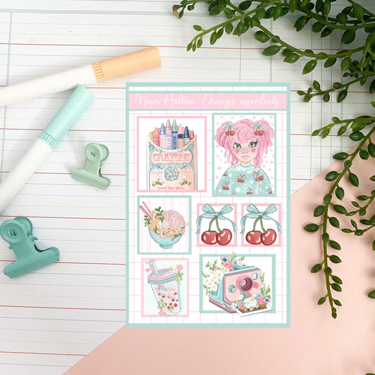 Cherry’s essentials Sticker sheet - stationery, artist cottagecore bullet journal stickers. Crayons, journal stickers Delicate stickers.